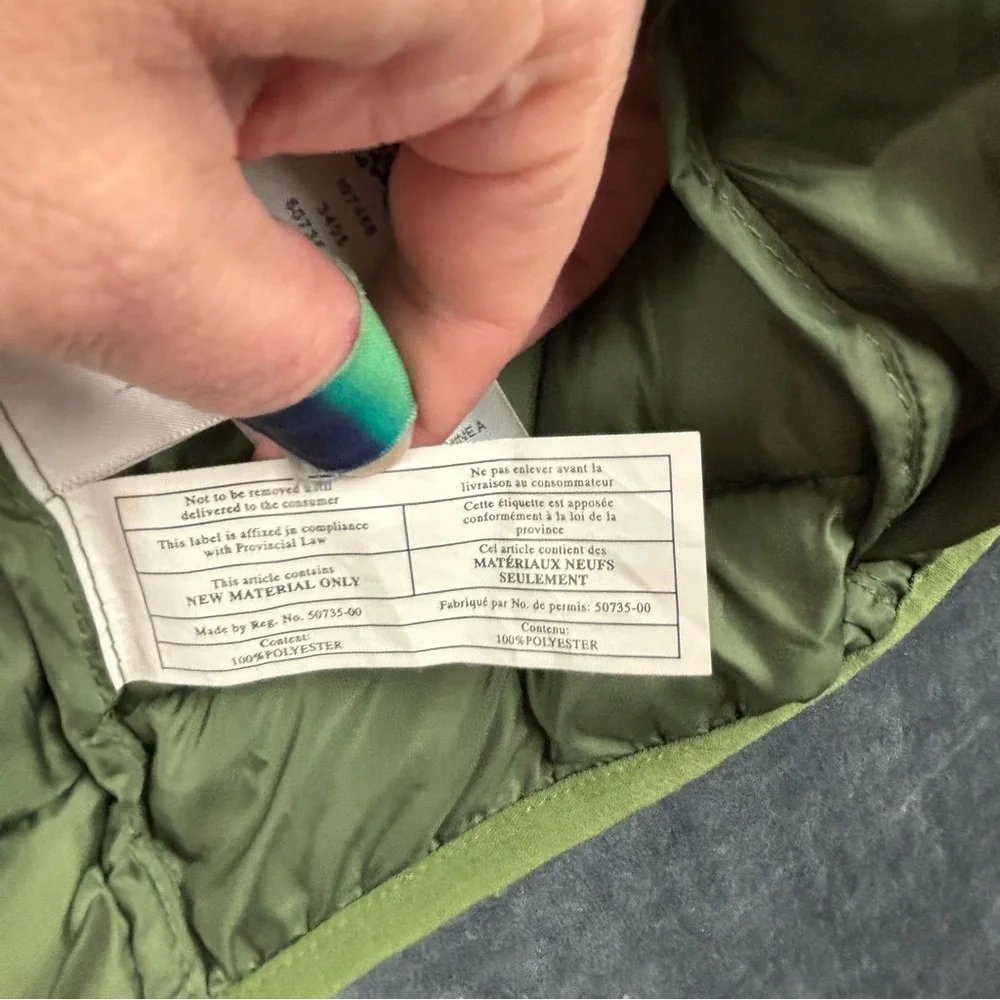 True Religion Olive Puffer Jacket Sz Sm chest measures 41”